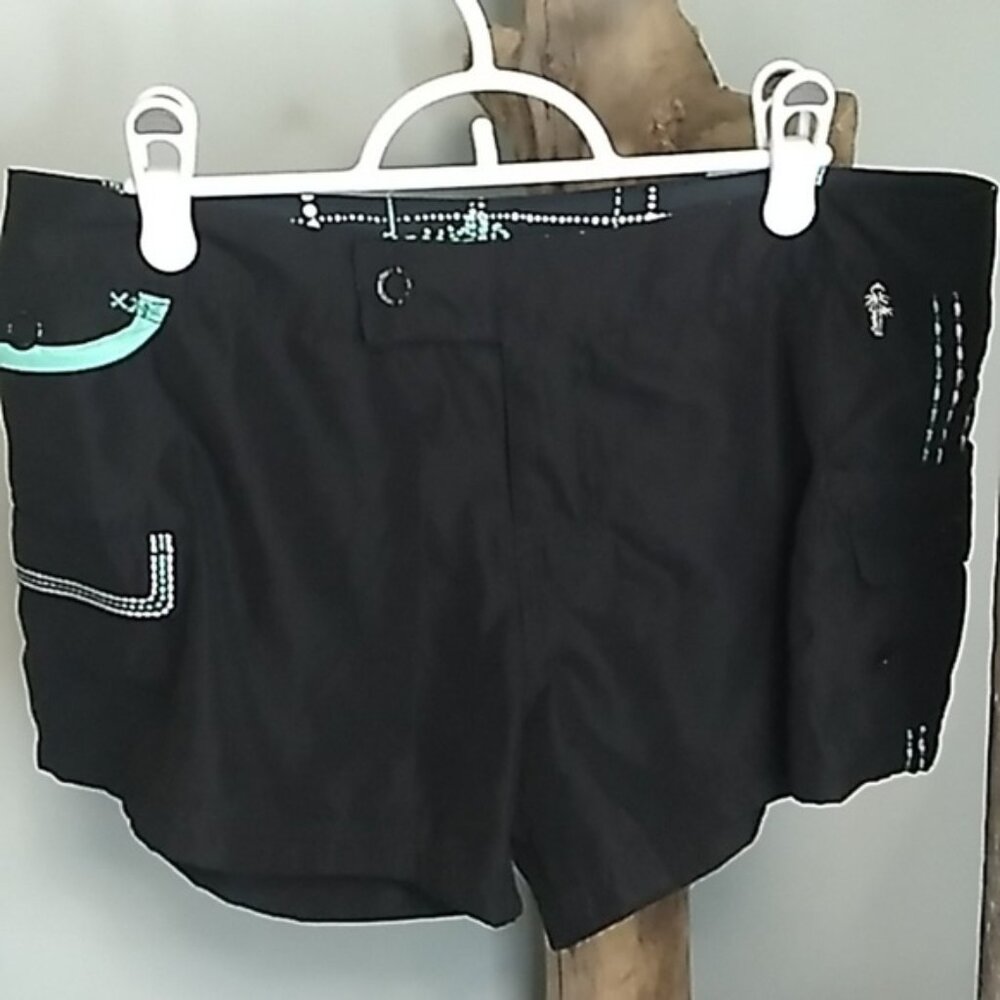 Powder Room black and teal embroidery detail soft feel short mini board